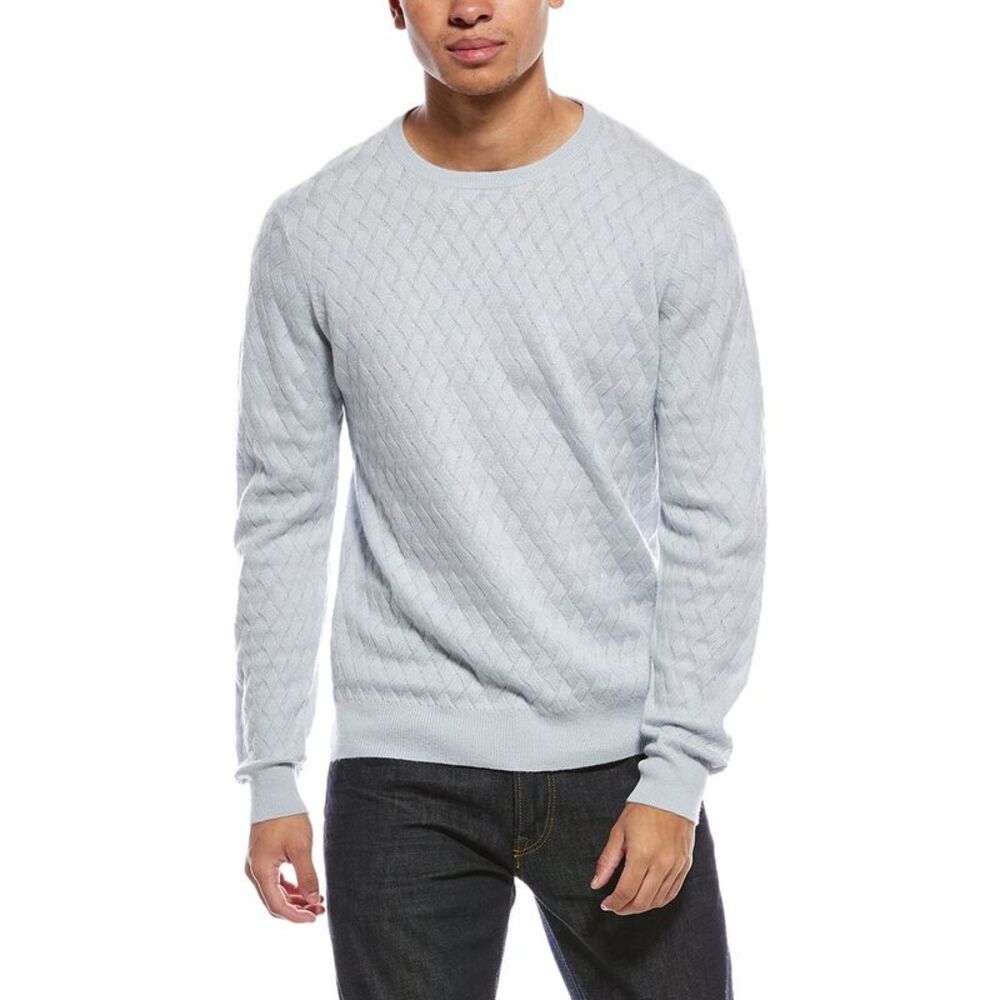 Brodie Cashmere Mens Wavey Stitch Wool & Cashmere-Blend Crewneck Sweater, Blue